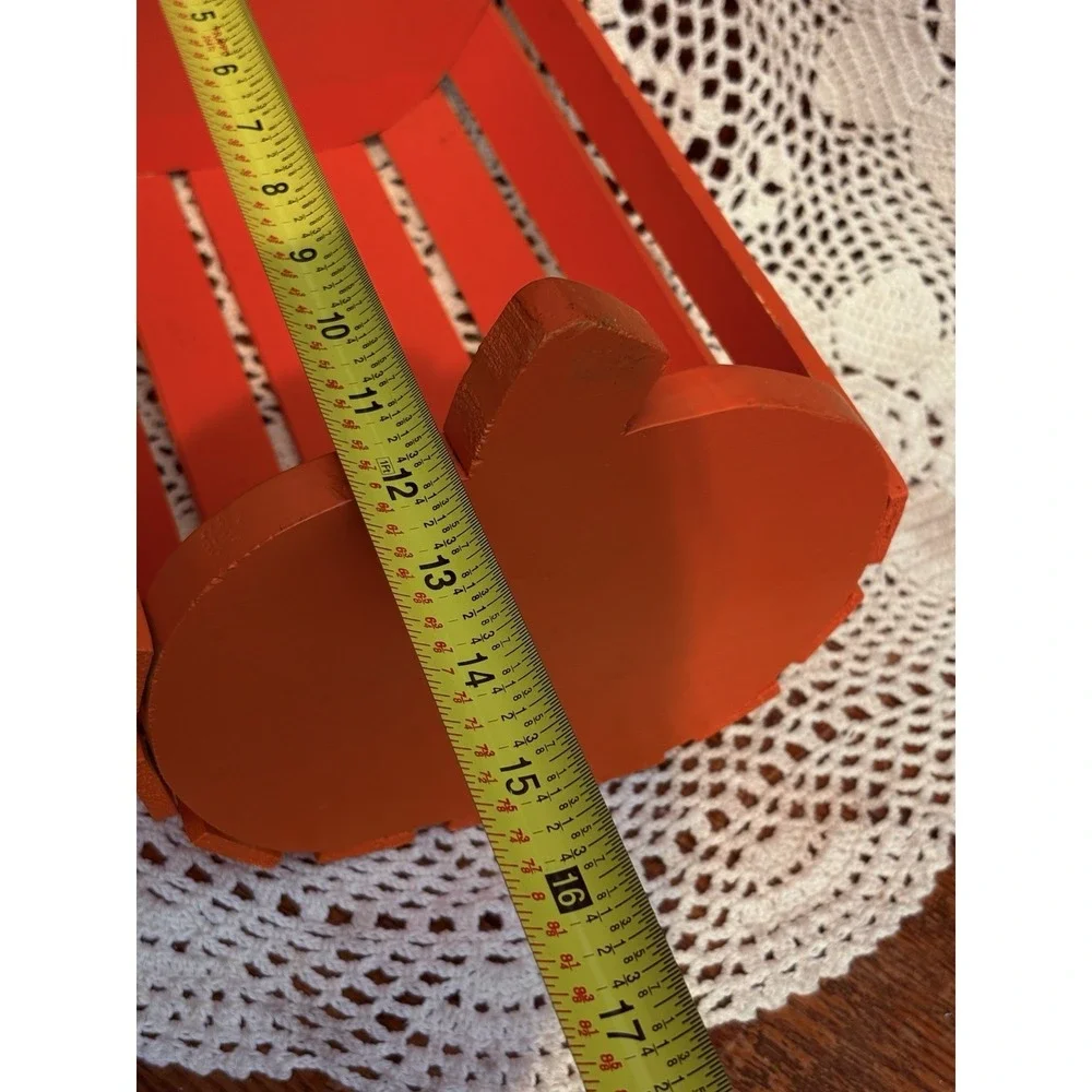 Vintage Wooden Pumpkin  Slat Basket Orange Treats Decor Halloween